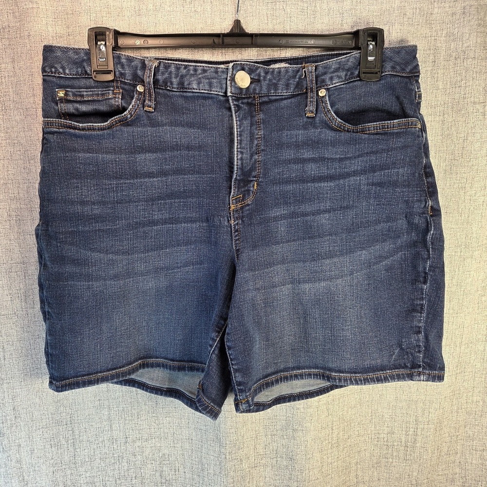 Seven7 Womens Sz 16 Denim Jean Bermuda Shorts Rainbow Embroidered Pocket